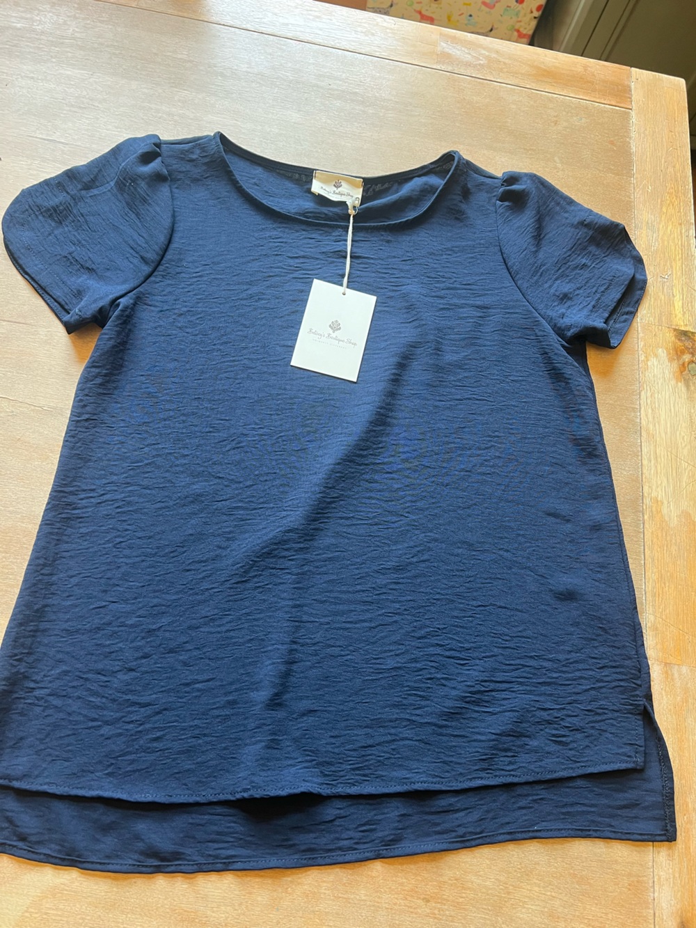 Women’s Navy Short-Sleeve Textured Tee